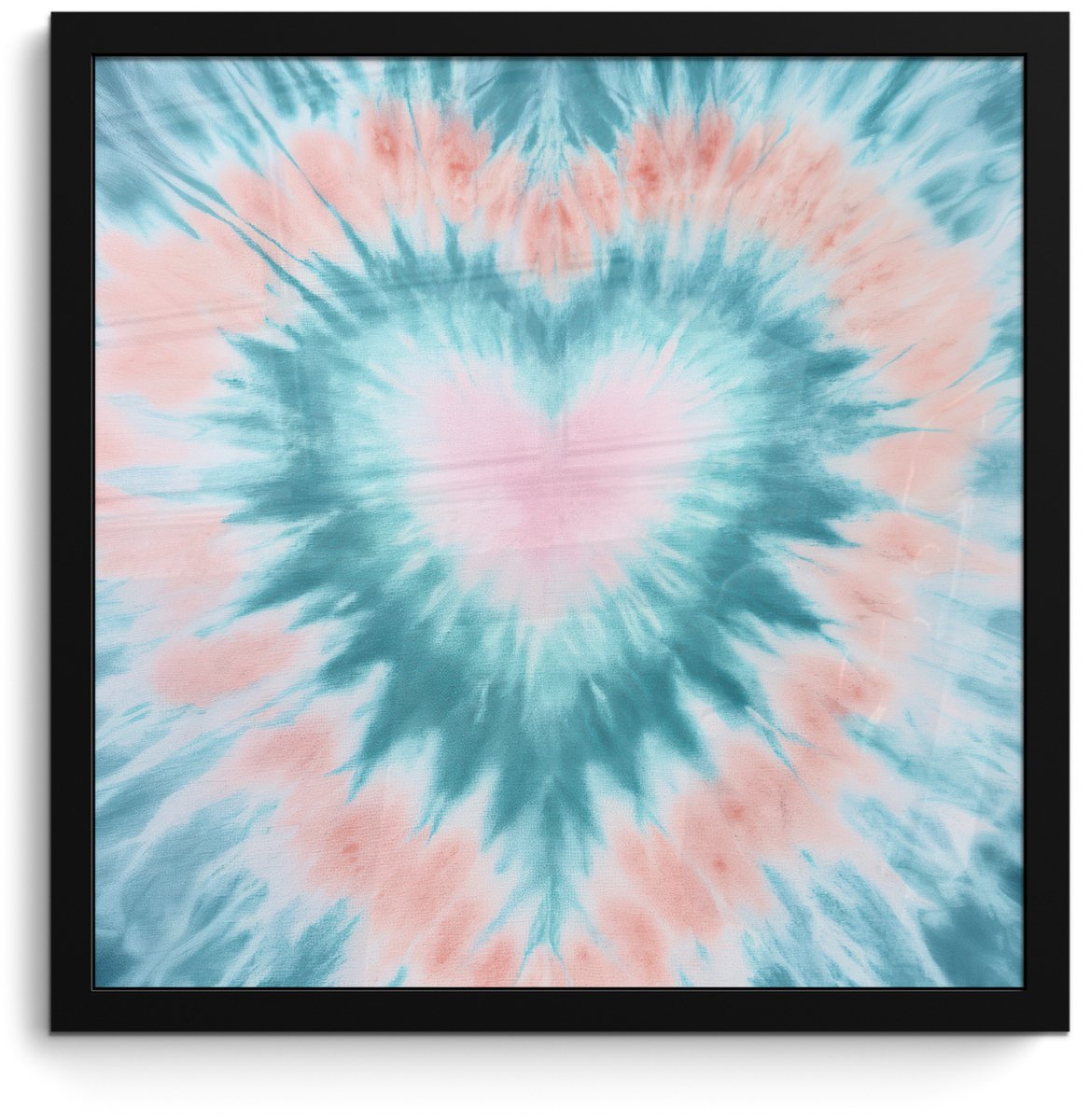 FrameYourWall Poster in lijst - Fotolijst 40x40 cm - Posters - Hartvormig - Tie dye - Pasteltinten - Lichtgroen - Posterlijst zwart - Decoratie - Wanddecoratie woonkamer - Muurdecoratie slaapkamer