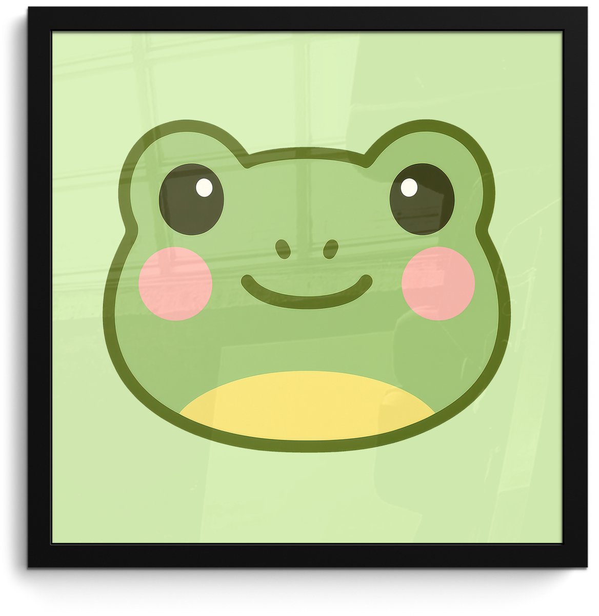 FrameYourWall Poster in lijst - Fotolijst 40x40 cm - Posters - Kikker - Groen - Vriendelijkheid - Posterlijst zwart - Decoratie - Wanddecoratie woonkamer - Muurdecoratie slaapkamer