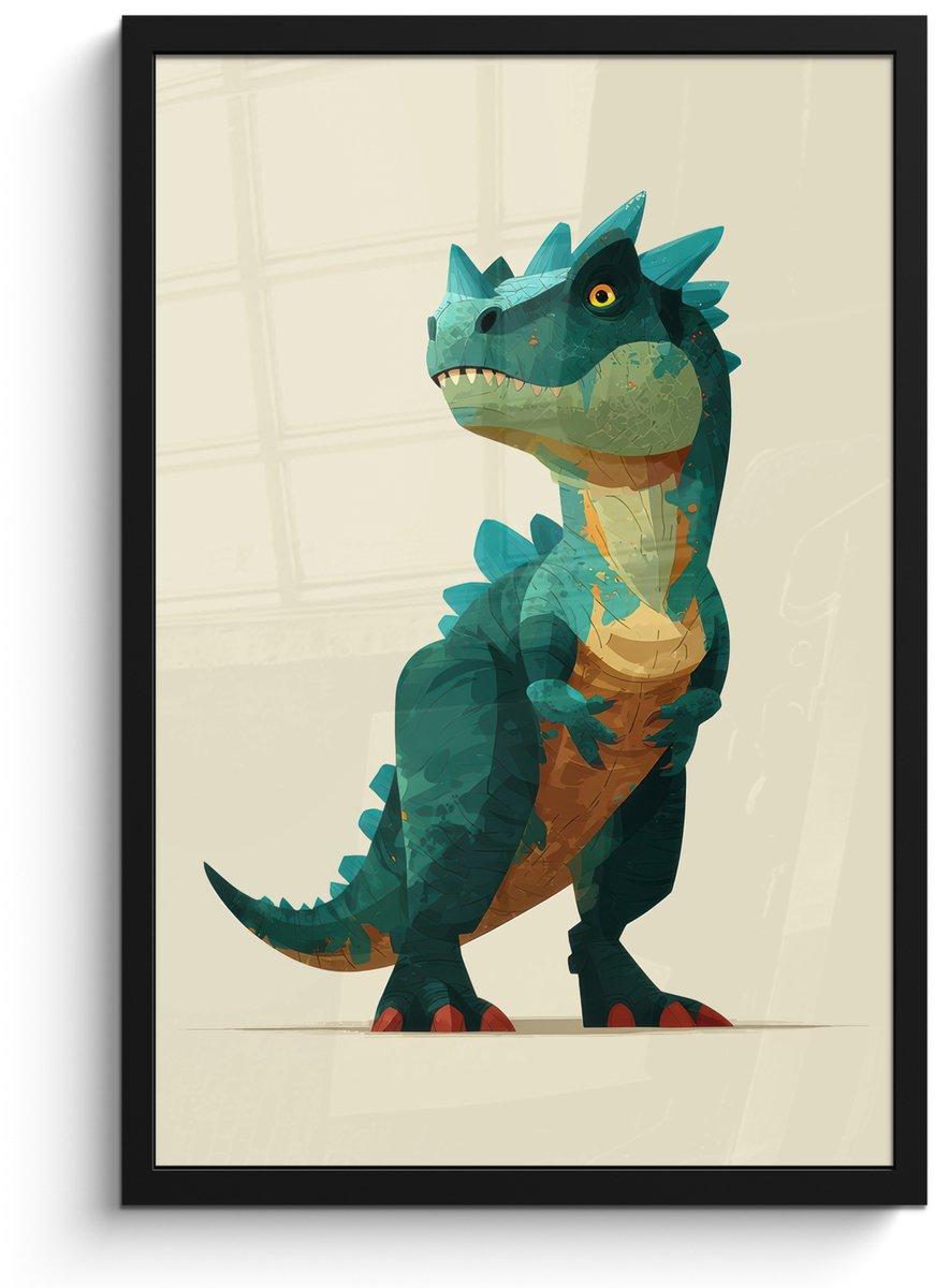 FrameYourWall Poster in lijst - Fotolijst 40x60 cm - Posters - Stekels - Dino - Blauw - Gespierd - Posterlijst zwart - Decoratie - Wanddecoratie woonkamer - Muurdecoratie slaapkamer