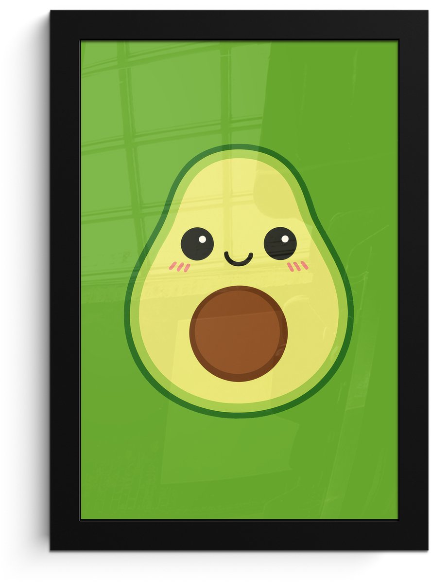 FrameYourWall Poster in lijst - Fotolijst 20x30 cm - Posters - Avocado - Groen - Speels - Posterlijst zwart - Decoratie - Wanddecoratie woonkamer - Muurdecoratie slaapkamer
