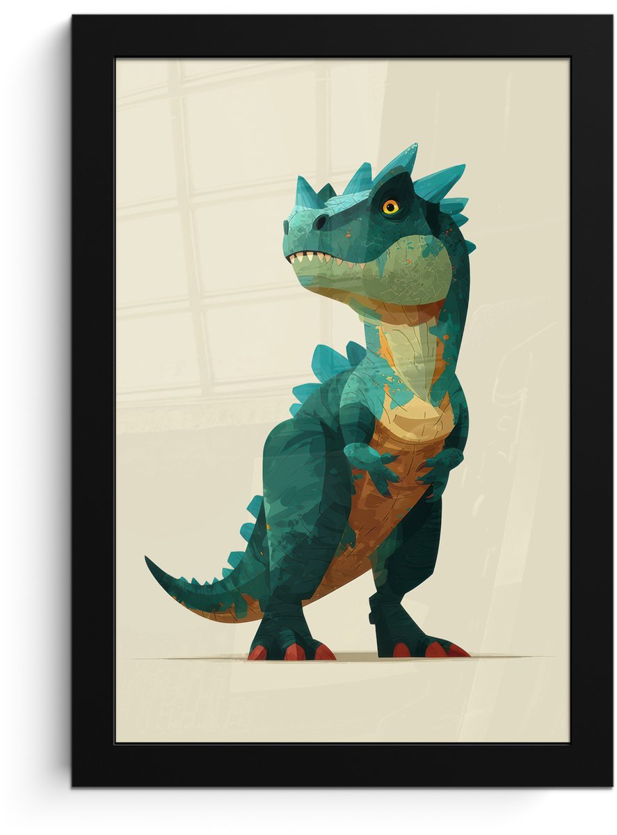 FrameYourWall Poster in lijst - Fotolijst 20x30 cm - Posters - Stekels - Dino - Blauw - Gespierd - Posterlijst zwart - Decoratie - Wanddecoratie woonkamer - Muurdecoratie slaapkamer