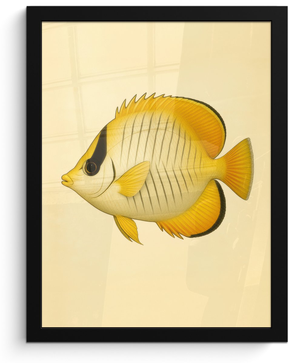 FrameYourWall Poster in lijst - Fotolijst 30x40 cm - Posters - Ovaal - Vis - Geel - Schubben - Posterlijst zwart - Decoratie - Wanddecoratie woonkamer - Muurdecoratie slaapkamer Vis - Ovaal