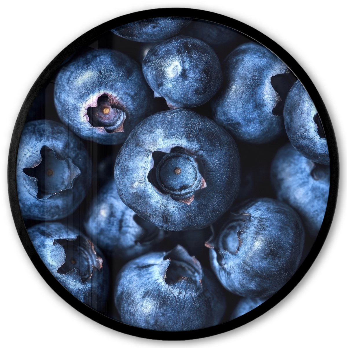 FrameYourWall Poster in lijst Rond - Fotolijst 40x40 cm - Posters - Bessen - Blauw - Fruit - Ronde posterlijst zwart - Decoratie - Wanddecoratie woonkamer - Muurdecoratie slaapkamer