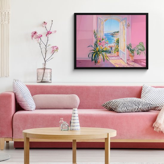 Poster in lijst - Fotolijst 80x60 cm - Posters - Roze - Buiten - Verf - Posterlijst zwart - Decoratie - Wanddecoratie woonkamer - Muurdecoratie slaapkamer