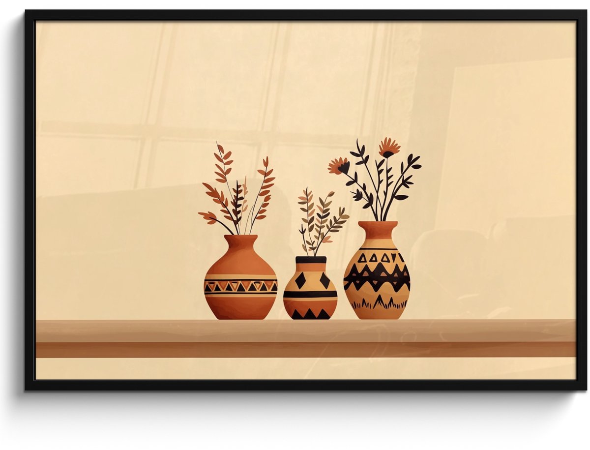 FrameYourWall Poster in lijst - Fotolijst 120x80 cm - Posters - Vazen - Bloemen - Bladeren - Minimalistisch - Posterlijst zwart - Decoratie - Wanddecoratie woonkamer - Muurdecoratie slaapkamer