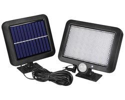 Solar Motion Sensor Light - 56 LED Solar Wandlamp - met Onafhankelijk Zonnepaneel - Afneembaar Ontwerp - Eenvoudige Installatie - Ideaal voor Portieken, Patio's, Tuinen, Patio's, Garages en Opritten - Zwart