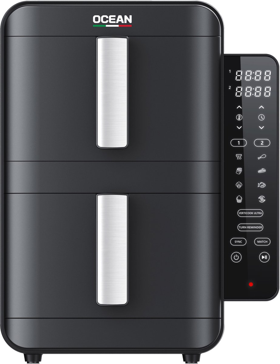 OCEAN Airfryer OCAFK24902DN 9L Dubbele Mand 2400W Zwart