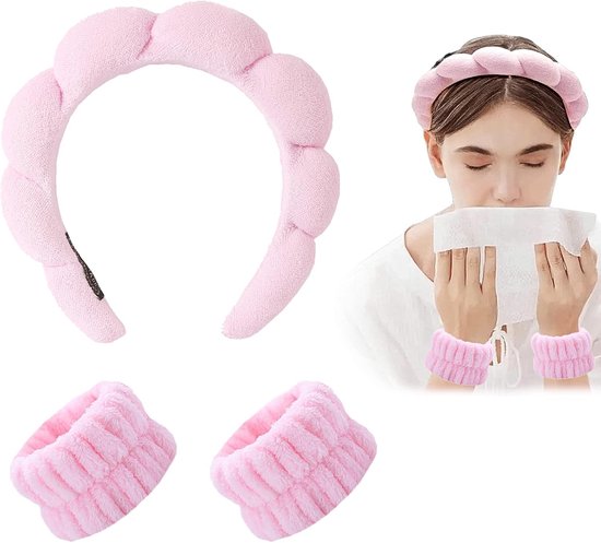 Microvezel gezichtsreinigingsarmband, gezichtsreinigingsspons hoofdband, gezichtsreinigingshoofdband, spa-hoofdband voor dames, voorkomt dat er water op uw armen spat