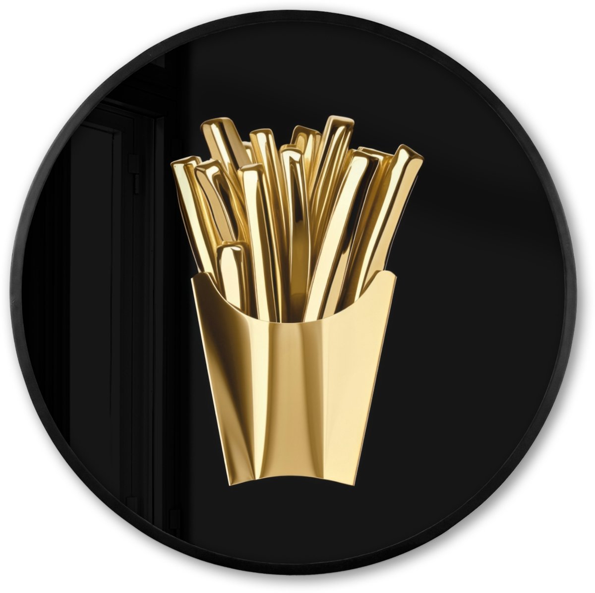 FrameYourWall Poster in lijst Rond - Fotolijst 80x80 cm - Posters - Friet - Goud - Chrome - Eten - Ronde posterlijst zwart - Decoratie - Wanddecoratie woonkamer - Muurdecoratie slaapkamer Patat
