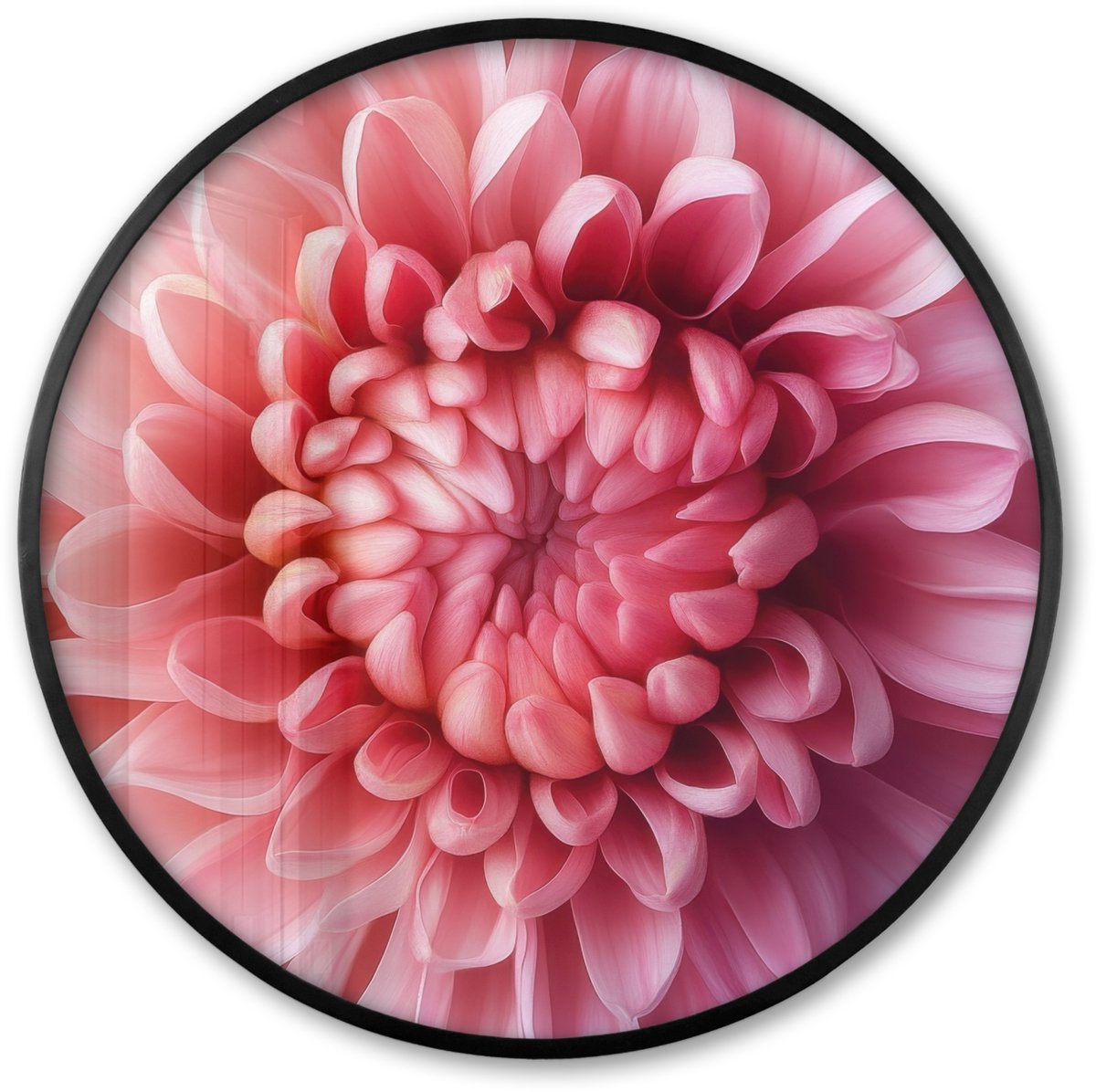 FrameYourWall Poster in lijst Rond - Fotolijst 60x60 cm - Posters - Dahlia - Bloem - Close up - Roze - Ronde posterlijst zwart - Decoratie - Wanddecoratie woonkamer - Muurdecoratie slaapkamer