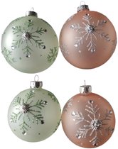 House of Seasons Kerst ornament,Kerstbal Set van 4 groen roze ,groter maat D10cm