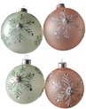House of Seasons Kerst ornament,Kerstbal Set van 4 groen roze ,groter maat D10cm