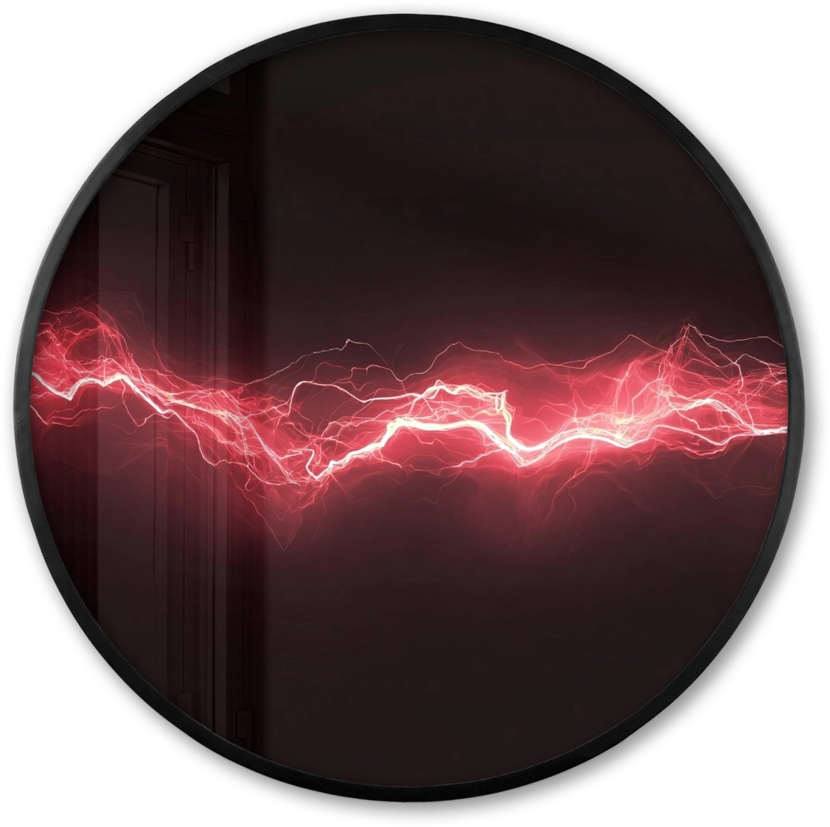 FrameYourWall Poster in lijst Rond - Fotolijst 60x60 cm - Posters - Gaming - Rood - Elektriciteit - Energie - Lijn - Ronde posterlijst zwart - Decoratie - Wanddecoratie woonkamer - Muurdecoratie slaapkamer Vonken
