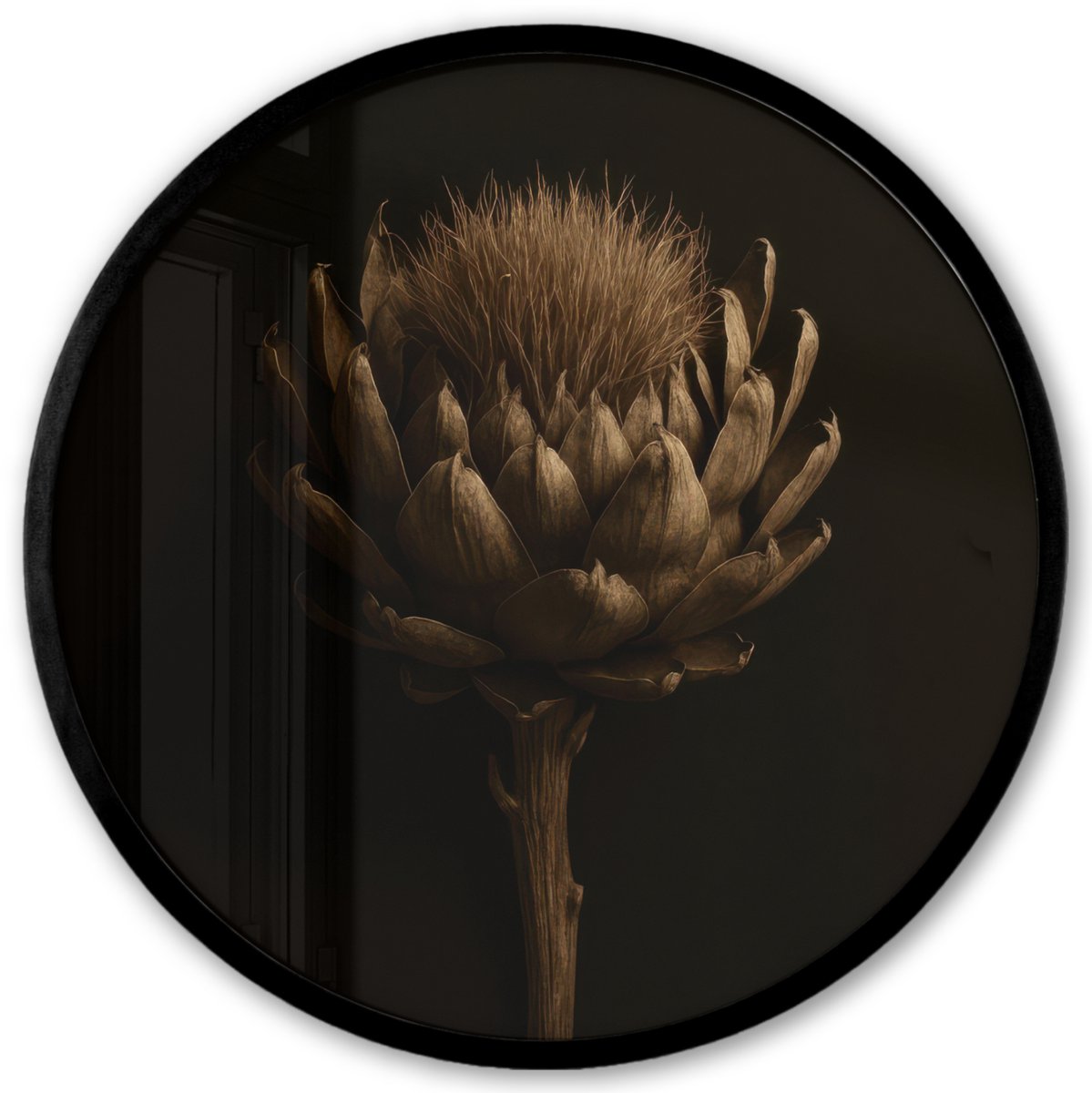 FrameYourWall Poster in lijst Rond - Fotolijst 40x40 cm - Posters - Donkerbruin - Bloem - Textuur - Artisjok - Ronde posterlijst zwart - Decoratie - Wanddecoratie woonkamer - Muurdecoratie slaapkamer Bloem - Artisjok
