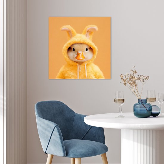 Poster 50x50 cm - Paashaas - Kostuum - Eend - Posters - Kamer decoratie - Wanddecoratie woonkamer - Muurdecoratie slaapkamer