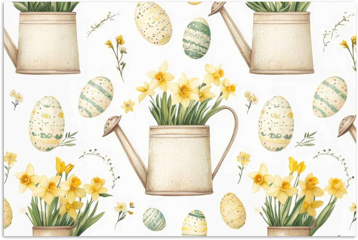 Poster 120x80 cm - Gieter - Bloemen - Eieren - Posters - Kamer decoratie - Wanddecoratie w