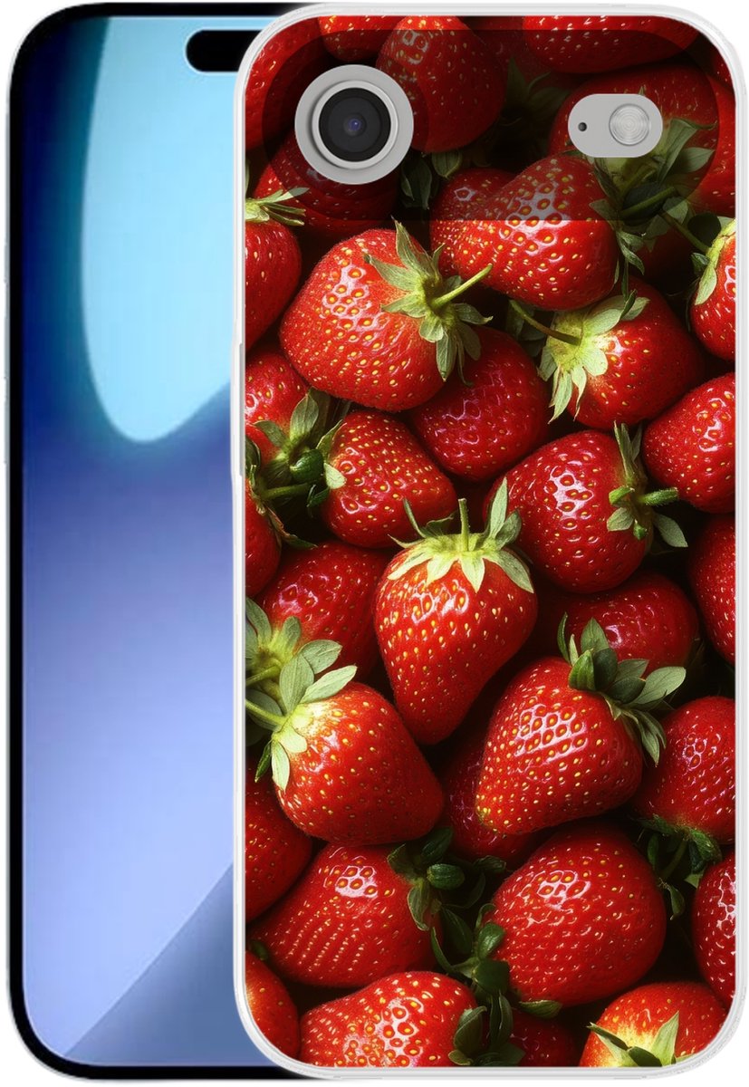 Telefoonhoesje Geschikt voor iPhone Air hoesje - Aardbei - Fruit - Rood - Siliconen Telefoonhoesje Telefoonhoesje