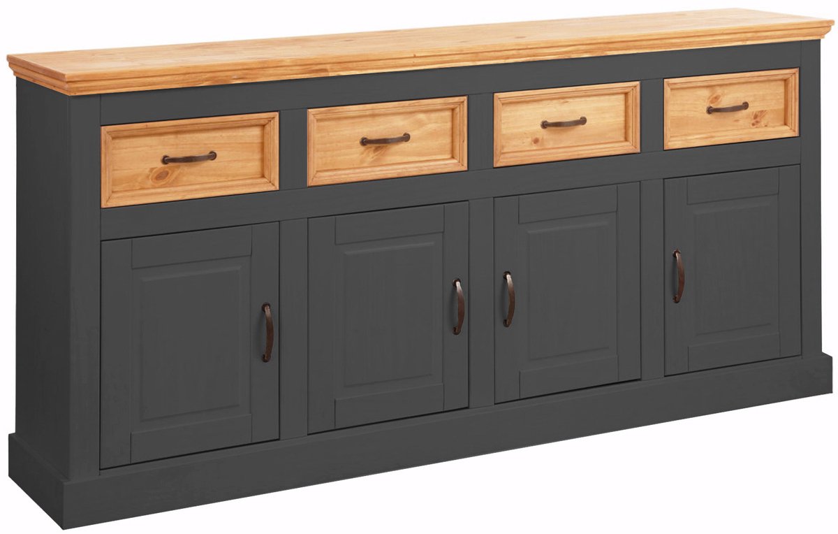 Notio Living Selma Dressoir met 4 Deuren en 4 Lades - Massief Grenenhout - 192 cm- Antraciet