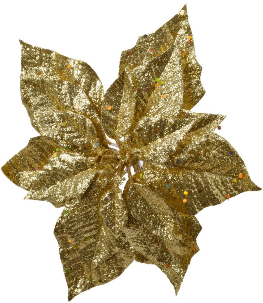 Decoris Kerstboomversiering Kerstster - 23 cm - goud glitter - op clip - ornament - ster Goudkleurig