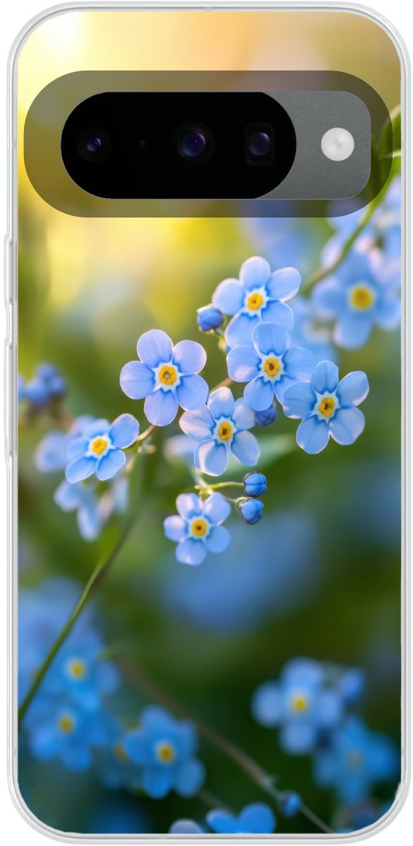 Telefoonhoesje Geschikt voor Google Pixel 10 Pro hoesje - Bloemetjes - Blauw - Vergeet mij nietjes - Siliconen Telefoonhoesje Telefoonhoesje