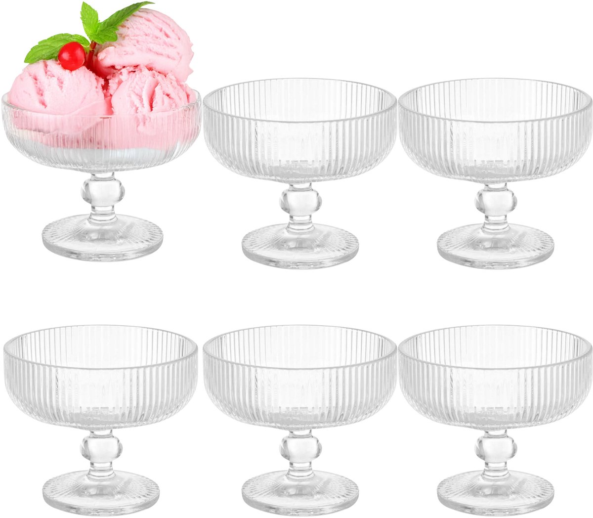 Vivalto Ijscoupes/ijsschaaltjes - 6x stuks - 310 ml - glas - met relief