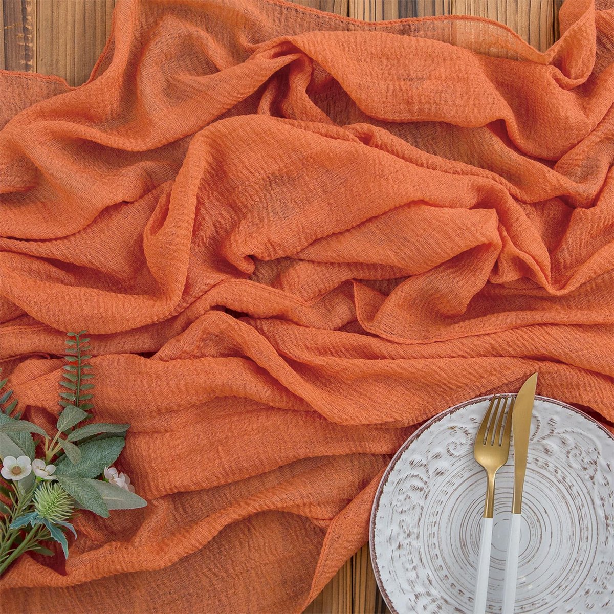 Mousseline Tafelrunner - Decoratiestof voor Bruiloft - Terracotta
