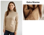 SUNMOOL Pull tricoté - Pull col roulé - pull extra chaud - avec Fourrure - Ivoire - Taille : 2XL