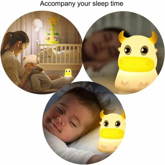 Nachtlampje voor kinderen, draagbaar, oplaadbaar, met afstandsbediening, kleurveranderende siliconen, schattige dieren, koe, nachtlampje, kamerdecoratie voor baby's of peuters van Merkloos — afbeelding 4