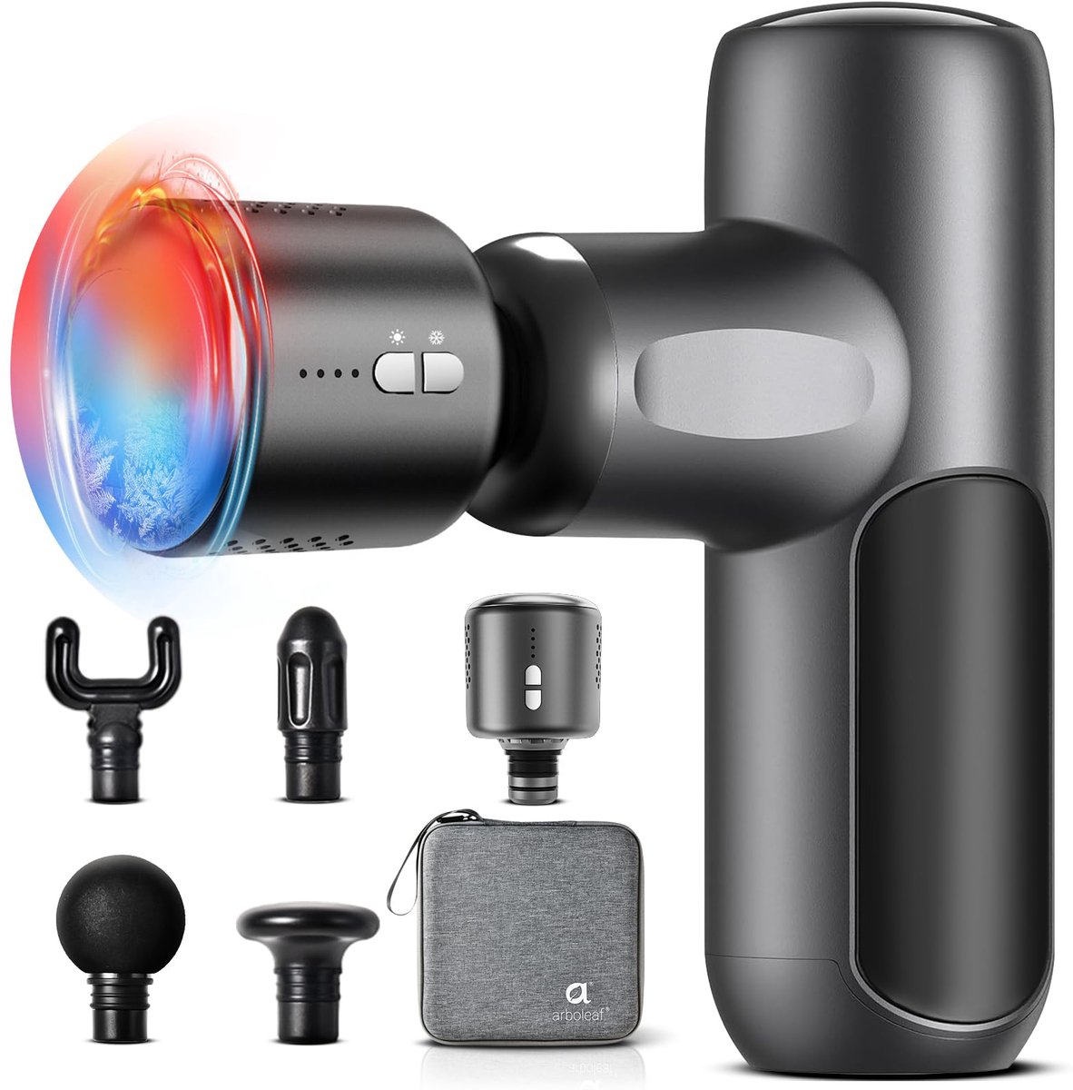 Gloovon Massage Gun - Professioneel Massage Apparaat - Massage Pistool - Hot/Cold Massagekop - 12 mm Dieptemassage - 6 Opzetstukken - Zwart