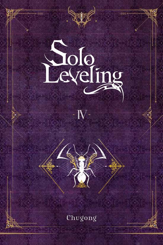 Boek "Solo Leveling IV" met een paarse, versierde kaft en een witte kever met vleugels.