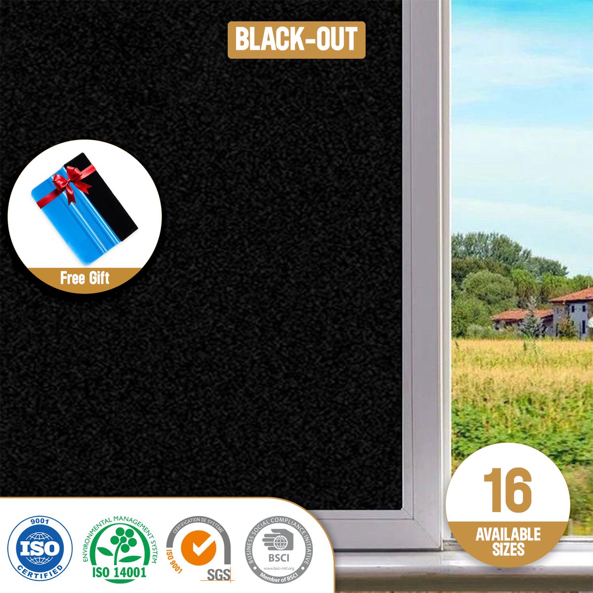 ZIA S & CO ZIA’S & CO -Raamfolie HR++120x300cm-Zonwerend & Isolerend-Anti inkijk-Statisch-Blackout -Inclusief Rakel Black-Out
