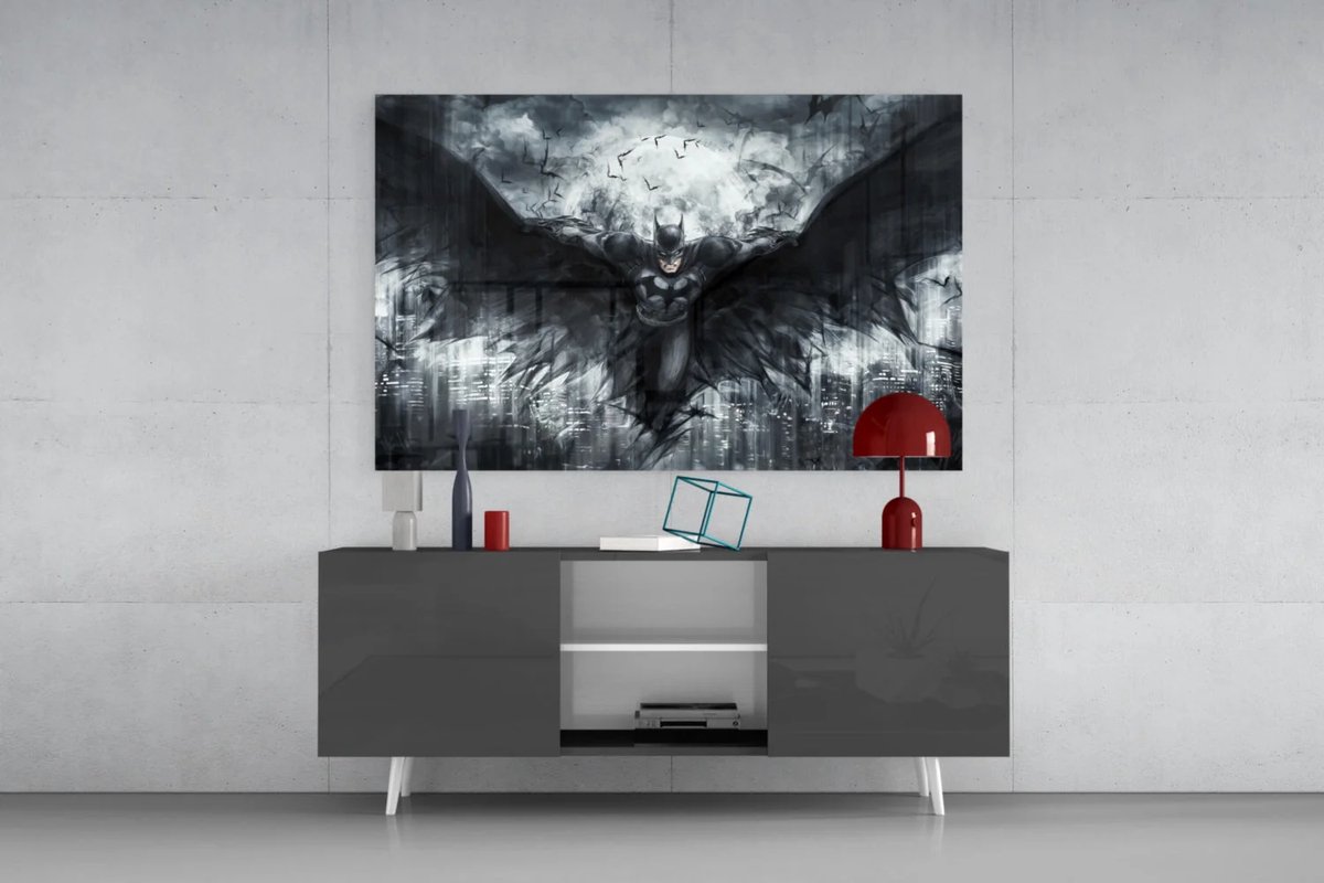 Glasschilderij - Batman - Moderne Kunst - Woonkamer - Slaapkamer - 90x60 cm