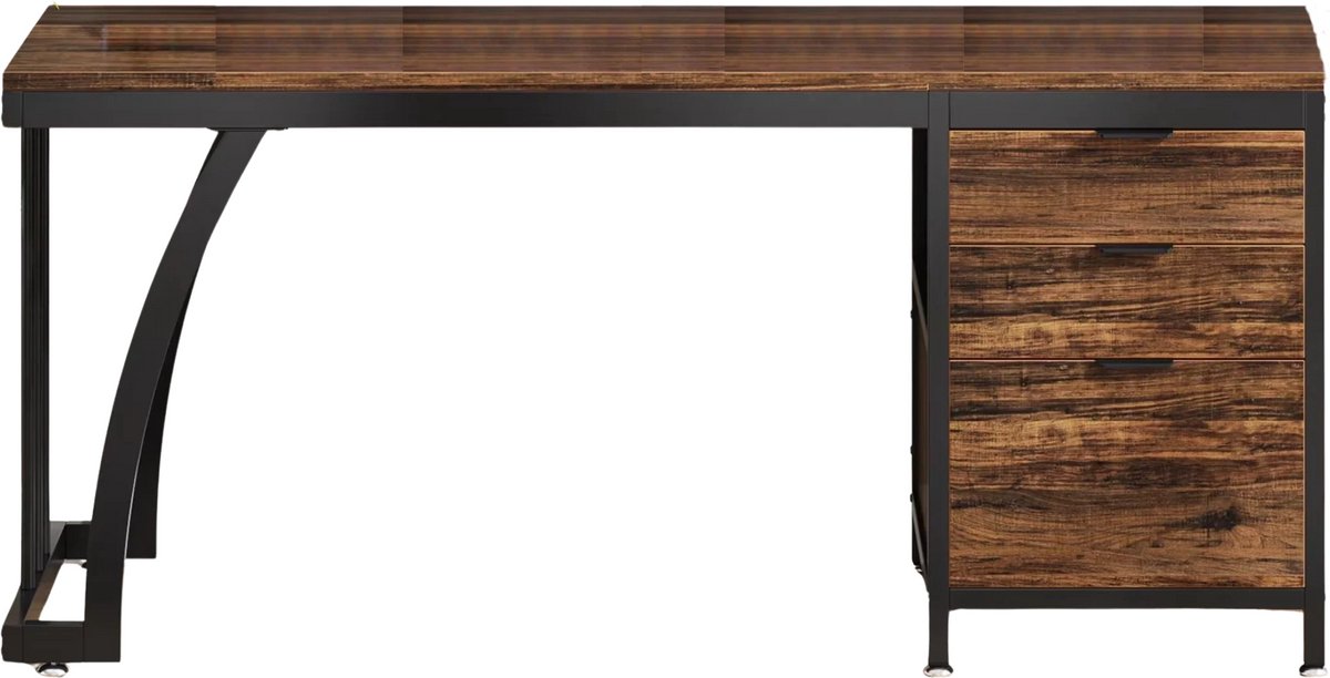 Happiq Computerbureau - Bureau met lades - Werktafel - Voor studeren of werken - 3 lades - Rustic brown Bruin