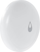 Witte, ronde Aqara watersensor met een grijs waterdruppellogo in het midden.