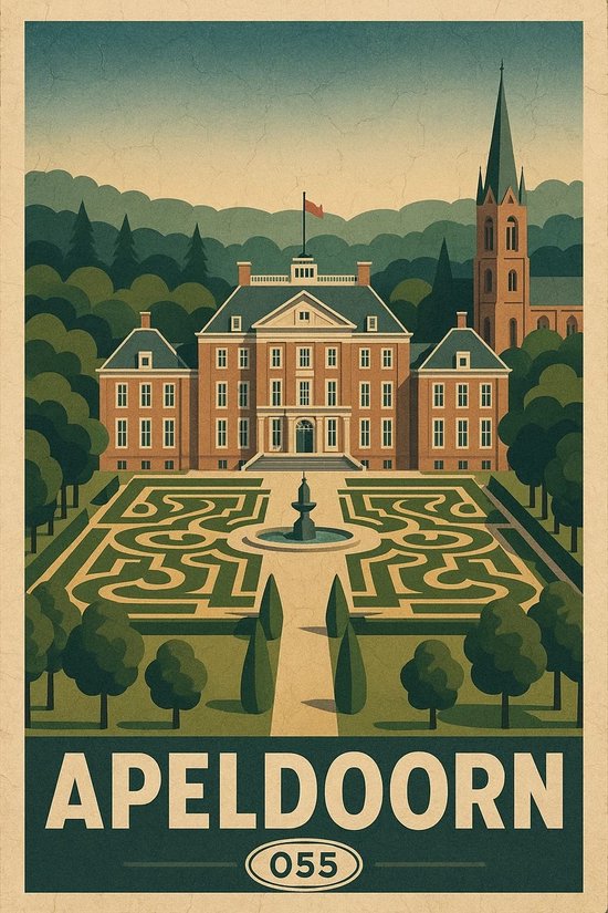 Apeldoorn Poster - Steden Posters - Nederland - Tekst - Paleis Het Loo - Wanddecoratie Woonkamer - 180 gram papier - L6661WV - Formaat 70 x 100cm