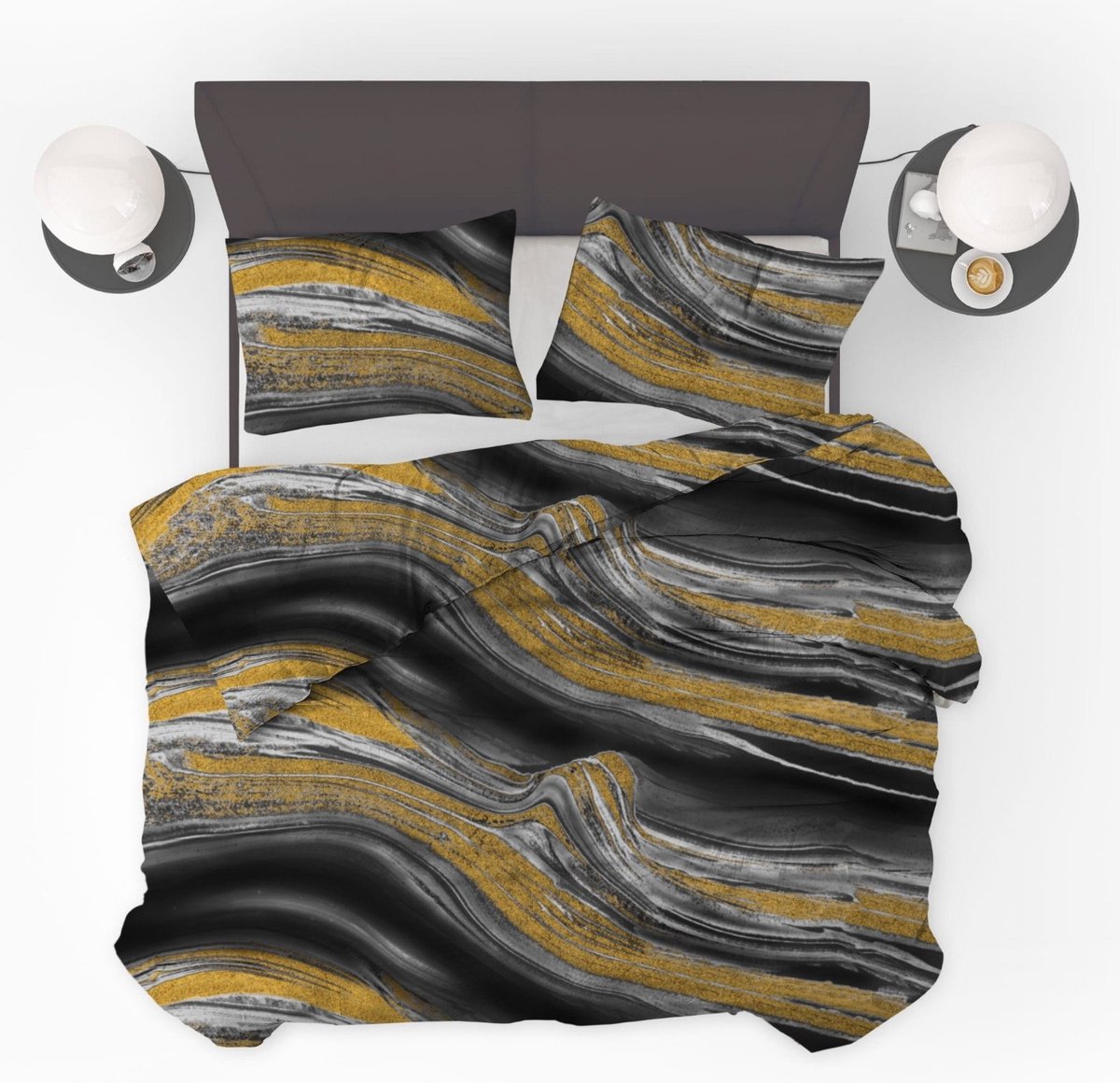 Dekbedovertrek Marble Black Gold - 200x200/220cm + 2 kussenslopen - 100% Microperkal