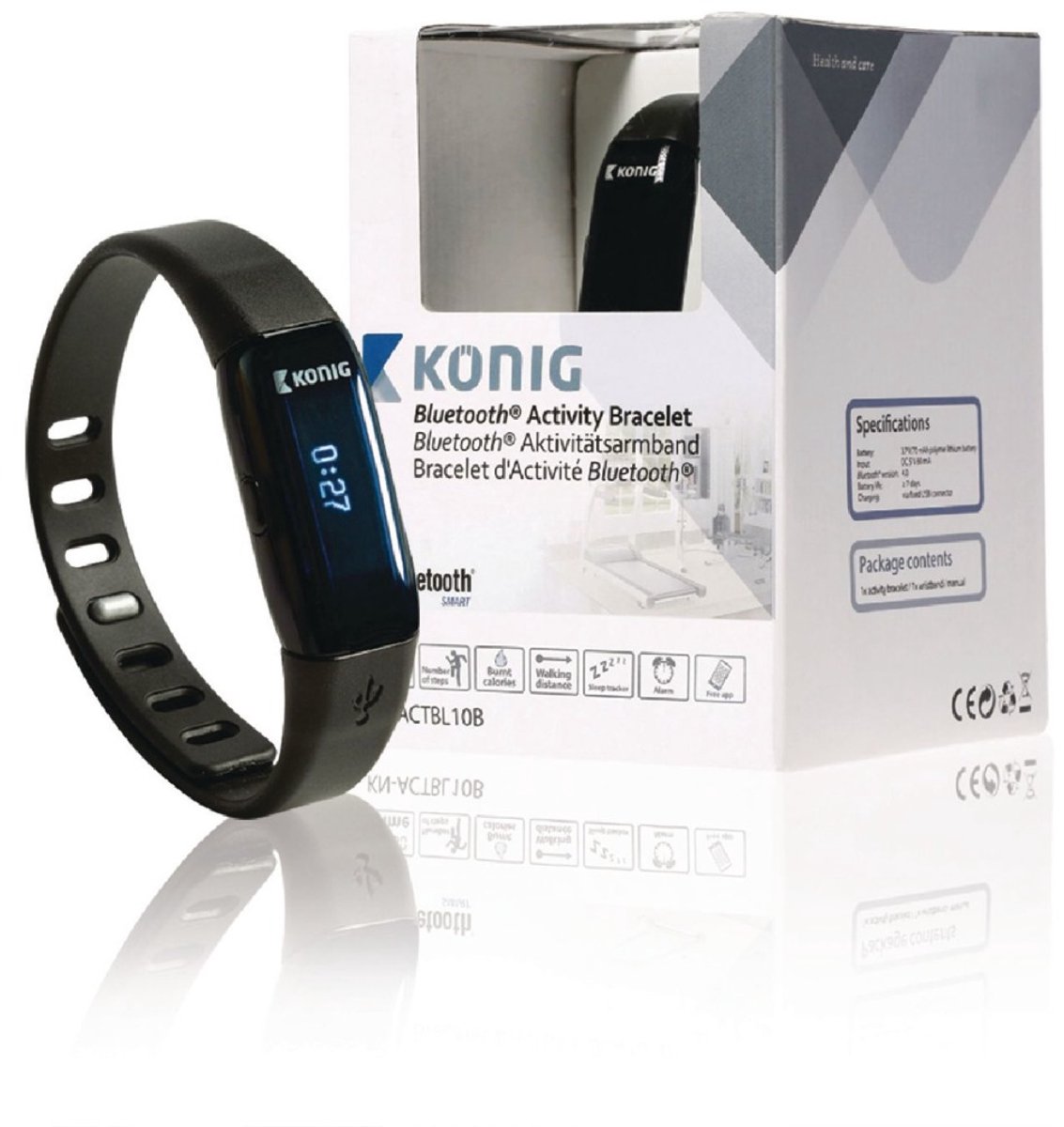 Konig KN-ACTBL10B Bewegingsmeter Armband Bluetooth 4.0 Zwart