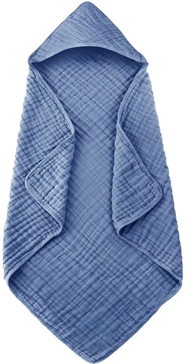 Hydrofiele Baby Badcape met Capuchon - Badponcho - 82x82 cm - Blauw - Handdoek - Afdroogdoek Baby - Wikkeldoek
