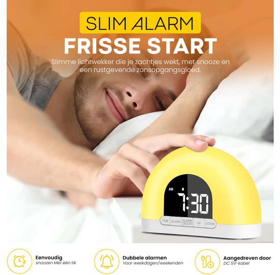 Wake-up Light Wekker – Zonsopgang Simulatie – Dubbele Alarmfunctie – Nachtlampje & Slaaptrainer – Compact Design van JD Quality — afbeelding 5