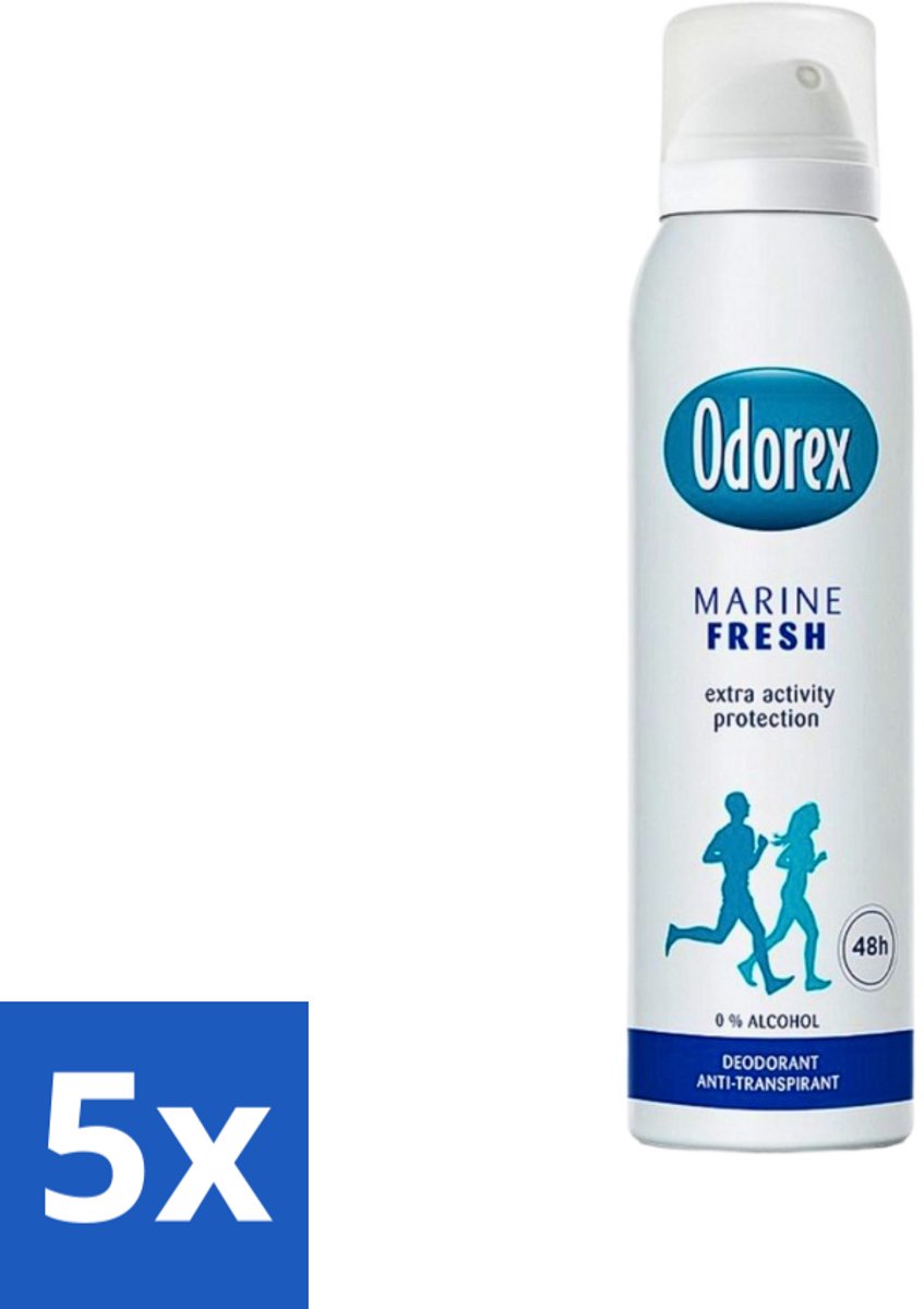 5 x Odorex Deodorant Spray Marine Fresh 150 ml - Marine Fresh Deodorant - Deodorant Spray - Frisheid - Zweetvermindering - Geur