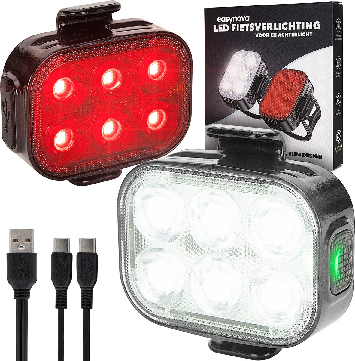 EasyNova Fietsverlichting USB-Oplaadbaar