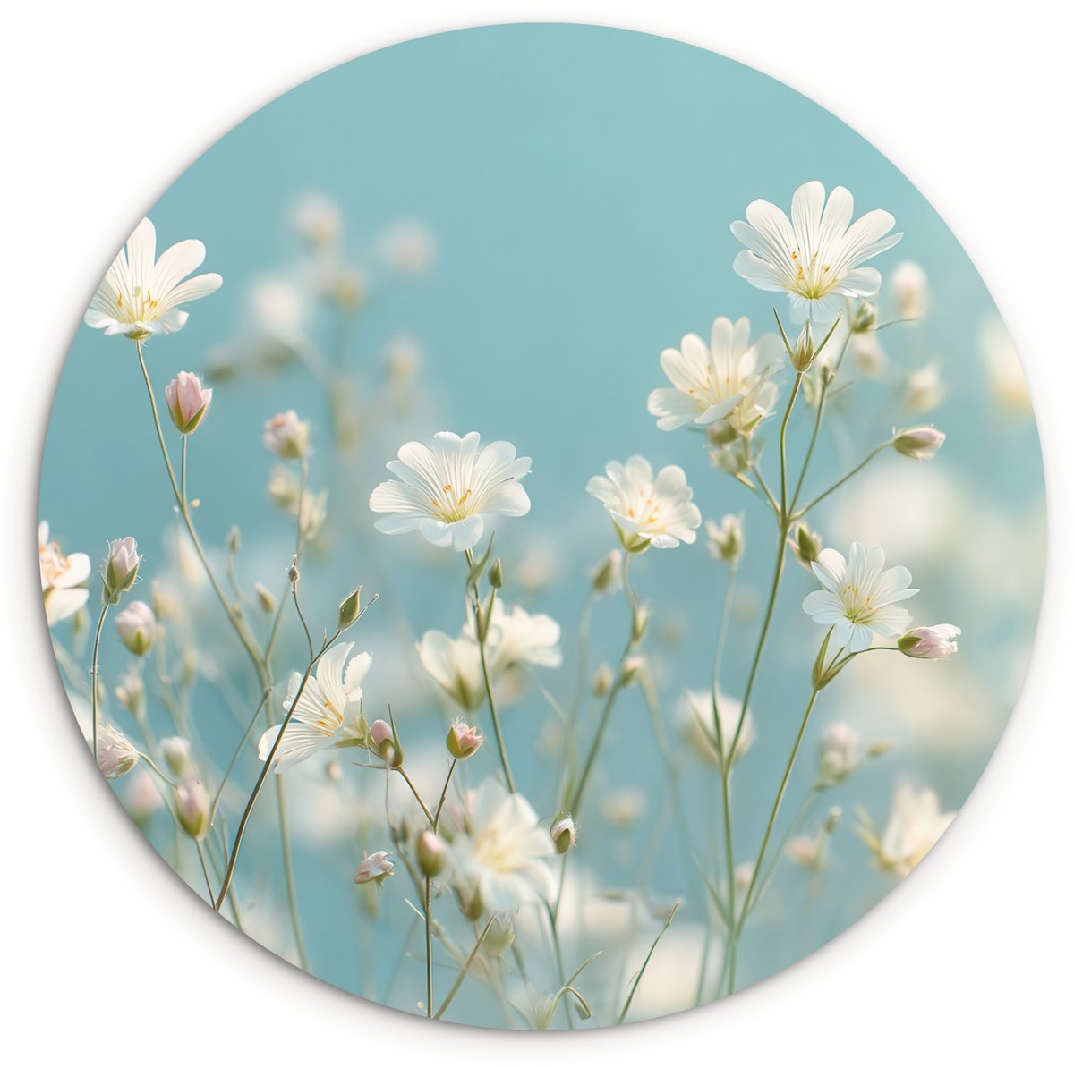 WallCircle Wandcirkel 60x60 cm - Muurcirkel Stengels - Bloemen - Lucht - Wit - Muurdecoratie woonkamer - Wanddecoratie slaapkamer - Kamer decoratie accessoires - Ronde schilderijen