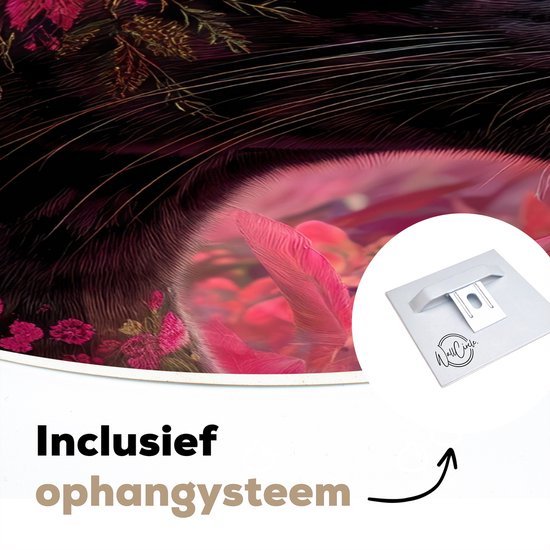 WallCircle® Wandcirkel 60x60 cm - Muurcirkel Luipaard - Bloemen - Roze - Muurdecoratie woonkamer - Wanddecoratie slaapkamer - Kamer decoratie accessoires - Ronde schilderijen