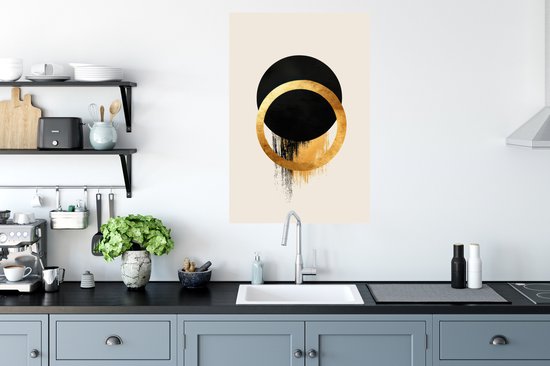 Muurstickers - Sticker Folie - Abstract ontwerp - Zwarte cirkel - Verfvlekken - 60x90 cm - Plakfolie - Muurstickers Kinderkamer - Zelfklevend Behang - Zelfklevend behangpapier - Stickerfolie