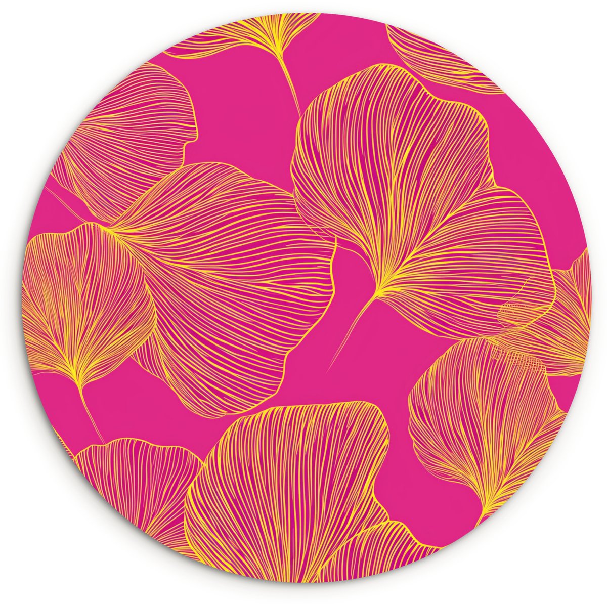 WallCircle Wandcirkel 140x140 cm - Muurcirkel Bladeren - Nerven - Grafisch - Roze - Muurdecoratie woonkamer - Wanddecoratie slaapkamer - Kamer decoratie accessoires - Ronde schilderijen Bladeren - Grafisch