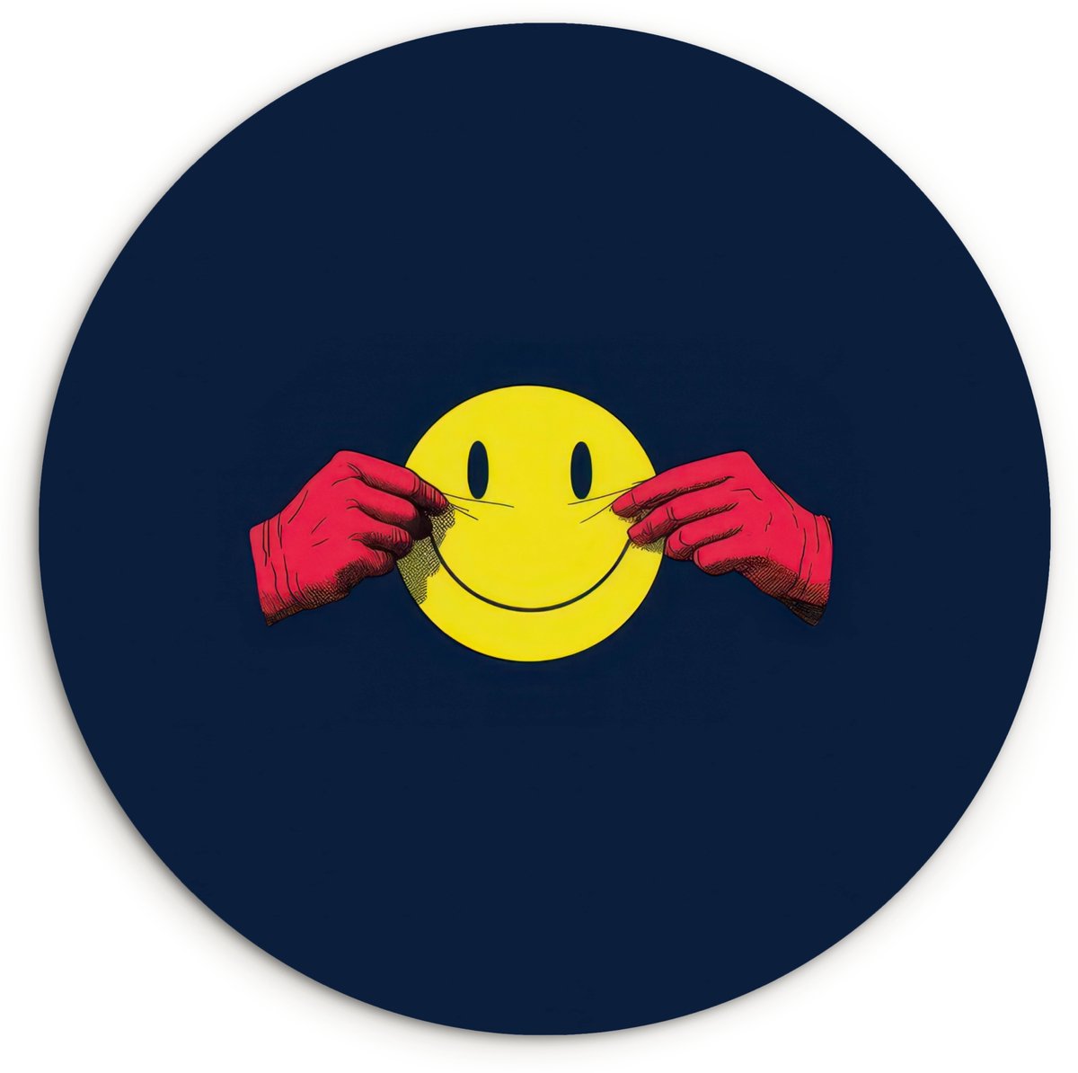 WallCircle Wandcirkel 150x150 cm - Muurcirkel Smiley - Geel - Handen - Minimalistisch - Muurdecoratie woonkamer - Wanddecoratie slaapkamer - Kamer decoratie accessoires - Ronde schilderijen Smiley - Handen