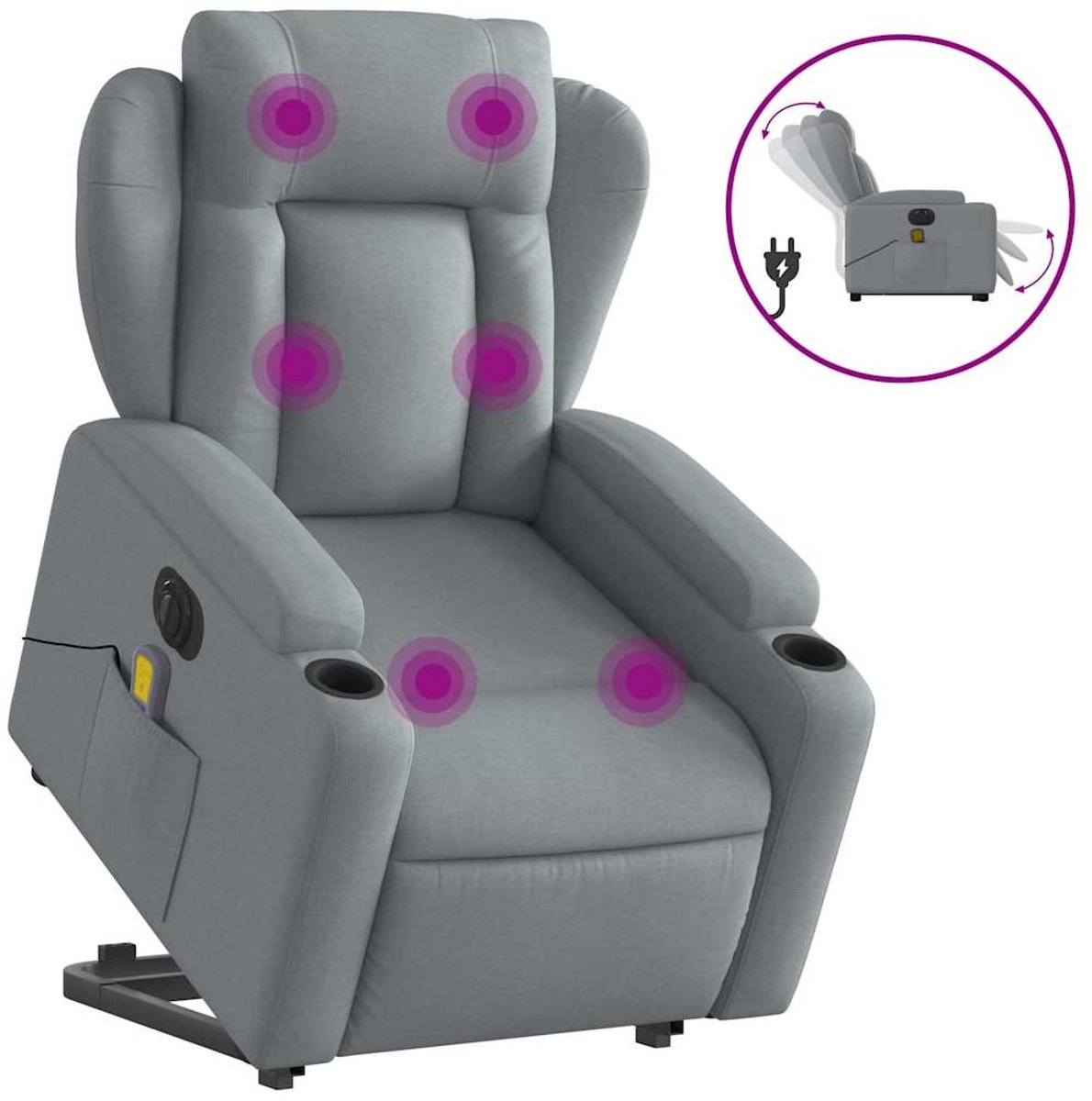 vidaXL Sta-op-massagestoel - elektrisch - verstelbaar - stof - lichtgrijs