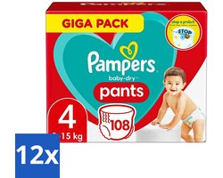 12 x Pampers - Baby-Dry Pants - Luierbroekjes - Maat 4 (9-15 kg) - Comfort Fit - 108 Luiers - Pampers Luierbroekjes - Baby Luier - Luier Maat 4 - Luierbroekjes 9-15 Kg - Luierbroekjes Comfort Fit