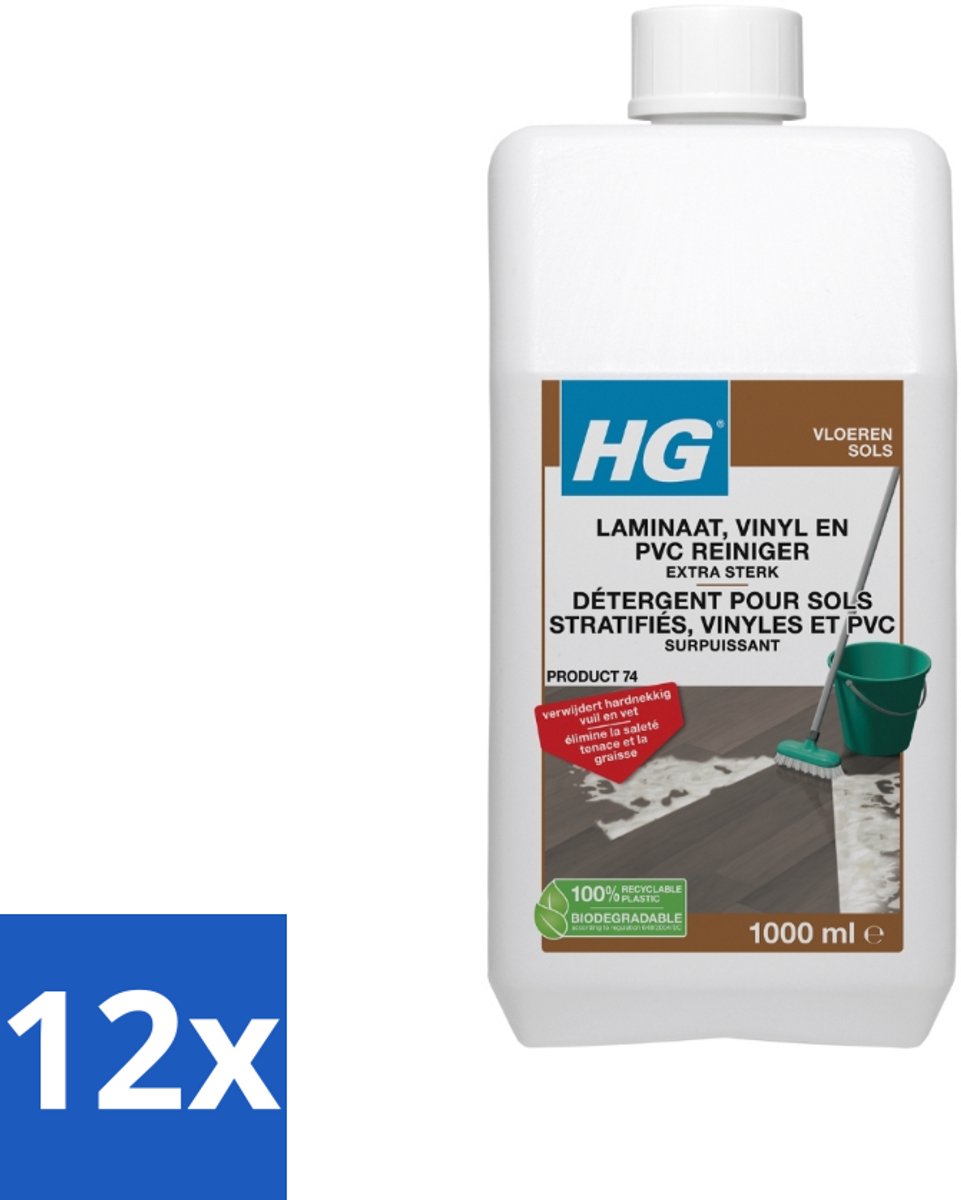 12 x HG Laminaatreiniger Extra Sterk 1 liter - Laminaatvloer Reiniger - Vloerreiniger - Hardnekkig Vuil - Vet Verwijderen - Laminaat Schoonmaken