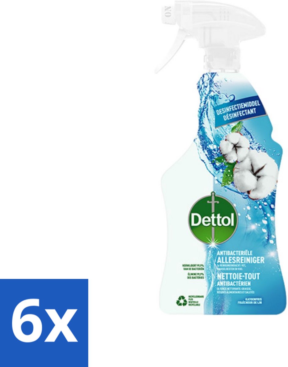 6 x Dettol Antibacteriële Allesreiniger Spray Linnen Frisheid 750 ml - Allesreiniger - Desinfectiemiddel - Antibacterieel - Katoen Geur - Schoonmaakmiddel